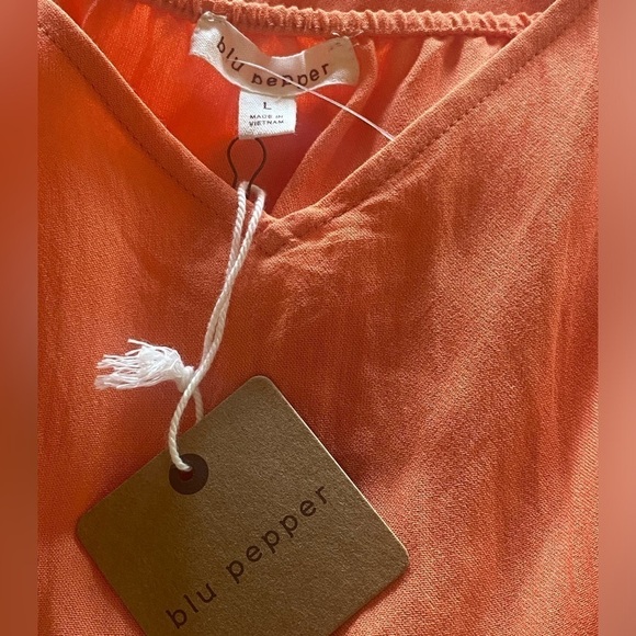 Blue Pepper Solid Ruffle Mini Dress Garden Girl Cantalope Size Large NWT - Picture 13 of 14